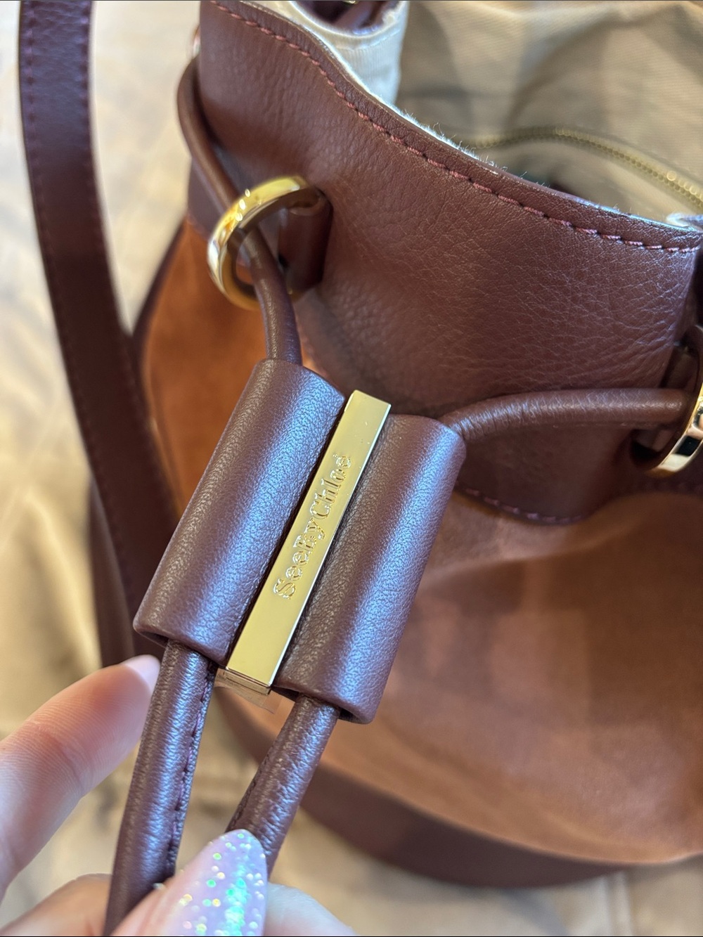 See By Chloe Colorblock Suede & Leather Drawstring Crossbody - Picture 3 of 17